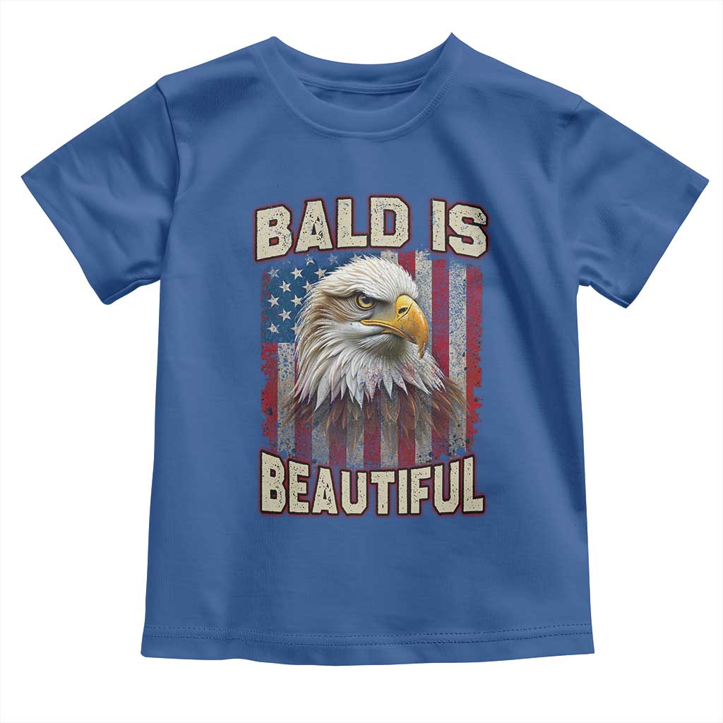 American Flag Bald Eagle Toddler T Shirt Bald Is Beautiful Retro 4th of July Independence Day TS10 Royal Blue Print Your Wear
