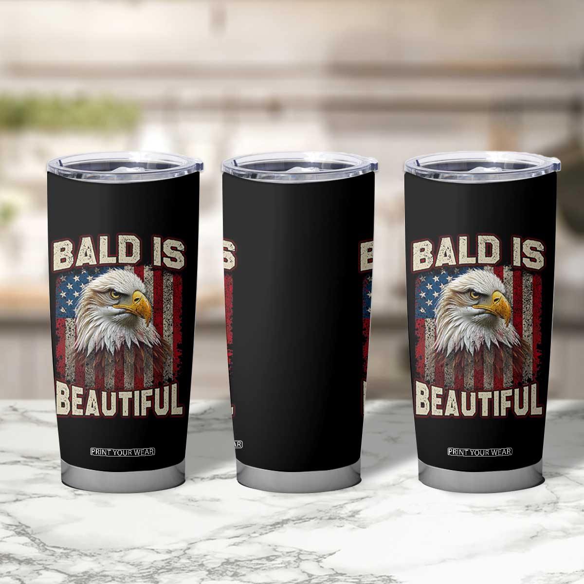 American Flag Bald Eagle Tumbler Cup Bald Is Beautiful Retro 4th of July Independence Day TS10 Print Your Wear