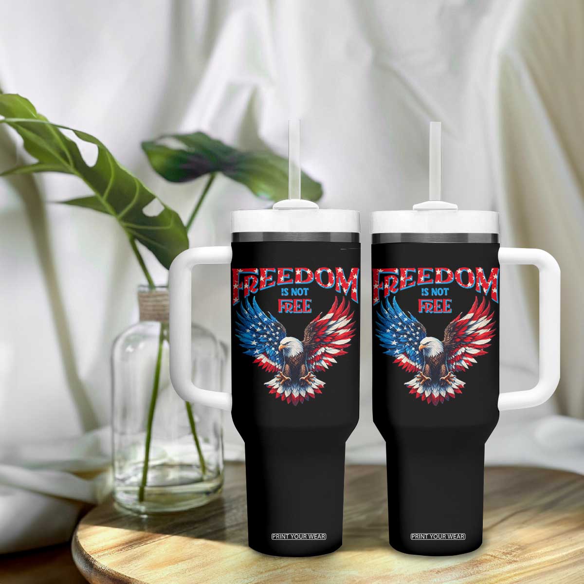 American Flag Bald Eagle Tumbler With Handle Patriotic Eagle 4th of July Freedom Is Not Free TS10 Print Your Wear