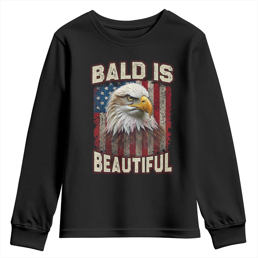 American Flag Bald Eagle Youth Sweatshirt Bald Is Beautiful Retro 4th of July Independence Day TS10 Black Print Your Wear