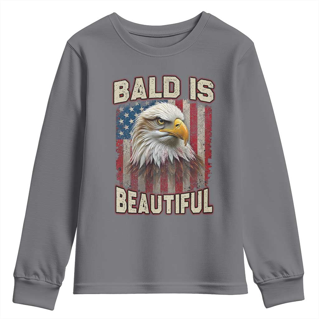 American Flag Bald Eagle Youth Sweatshirt Bald Is Beautiful Retro 4th of July Independence Day TS10 Charcoal Print Your Wear
