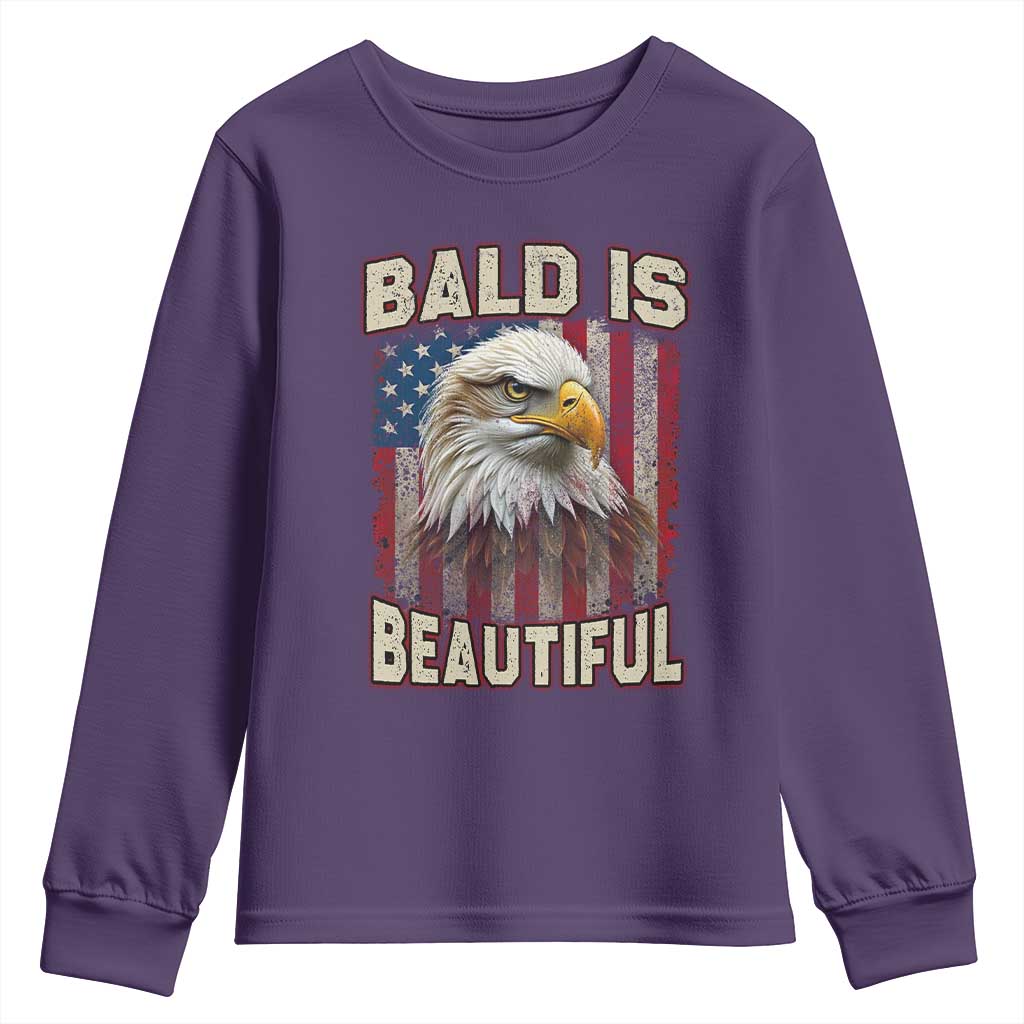 American Flag Bald Eagle Youth Sweatshirt Bald Is Beautiful Retro 4th of July Independence Day TS10 Purple Print Your Wear