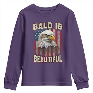 American Flag Bald Eagle Youth Sweatshirt Bald Is Beautiful Retro 4th of July Independence Day TS10 Purple Print Your Wear