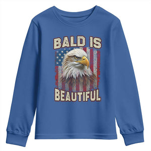American Flag Bald Eagle Youth Sweatshirt Bald Is Beautiful Retro 4th of July Independence Day TS10 Royal Blue Print Your Wear