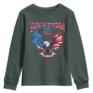 American Flag Bald Eagle Youth Sweatshirt Patriotic Eagle 4th of July Freedom Is Not Free TS10 Dark Forest Green Print Your Wear