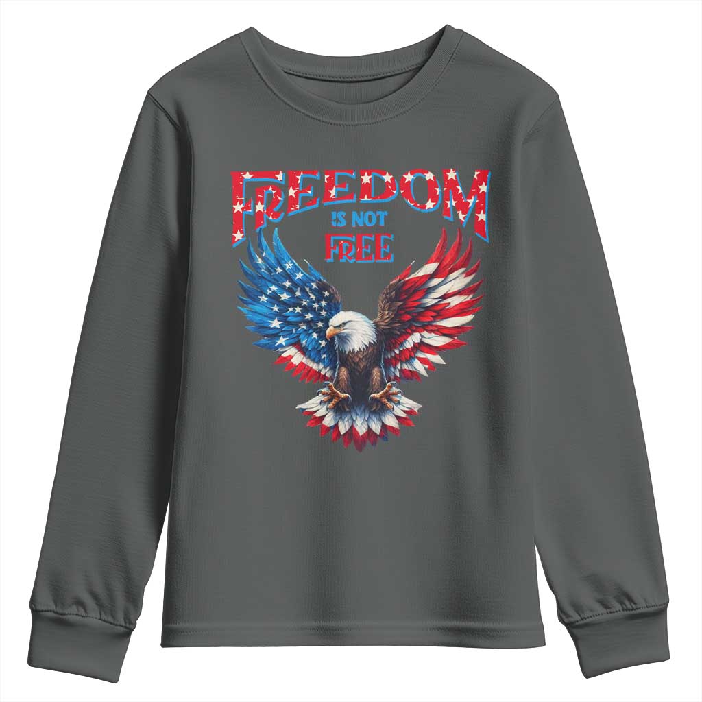 American Flag Bald Eagle Youth Sweatshirt Patriotic Eagle 4th of July Freedom Is Not Free TS10 Dark Heather Print Your Wear