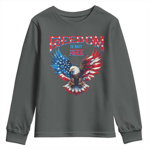 American Flag Bald Eagle Youth Sweatshirt Patriotic Eagle 4th of July Freedom Is Not Free TS10 Dark Heather Print Your Wear