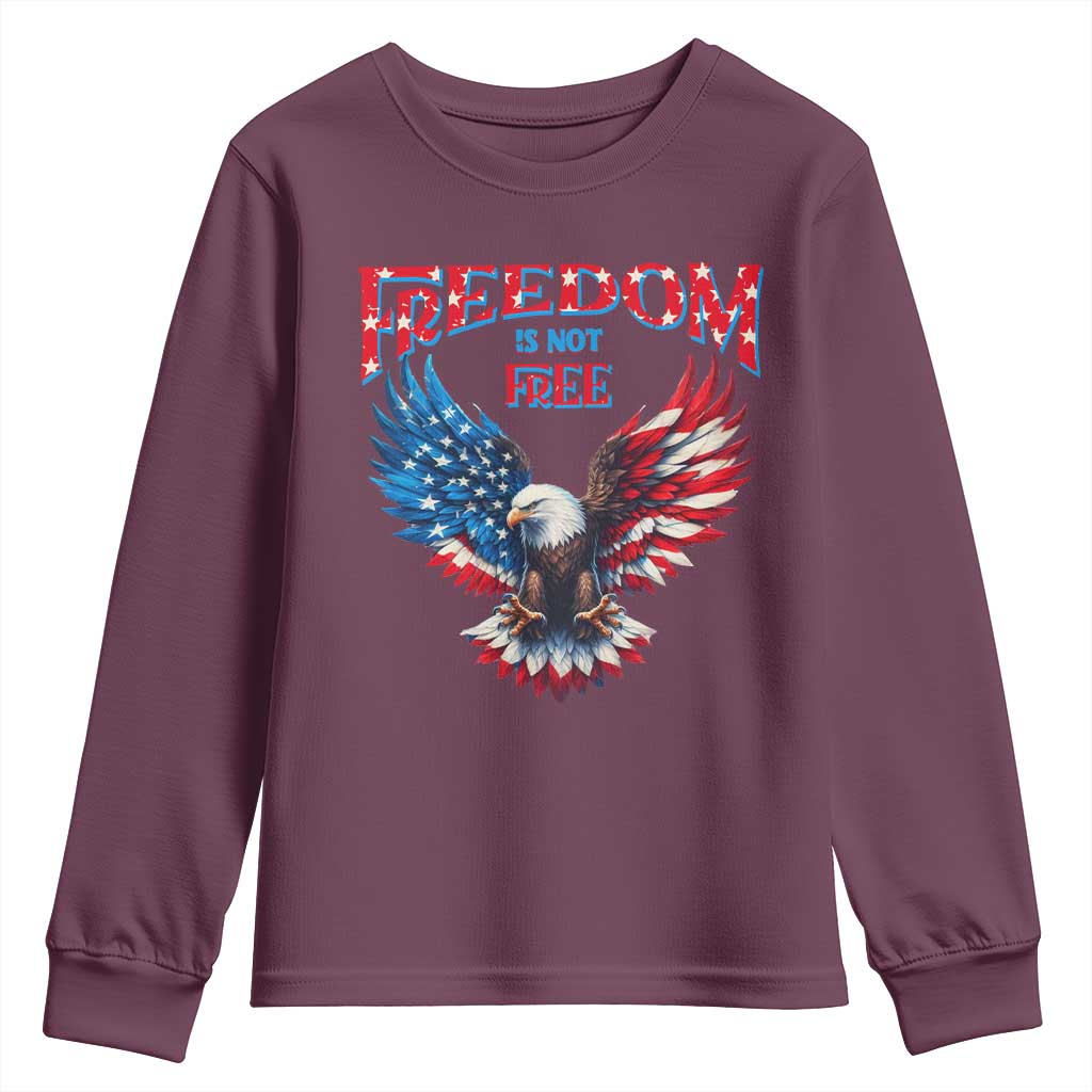 American Flag Bald Eagle Youth Sweatshirt Patriotic Eagle 4th of July Freedom Is Not Free TS10 Maroon Print Your Wear