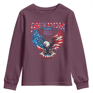 American Flag Bald Eagle Youth Sweatshirt Patriotic Eagle 4th of July Freedom Is Not Free TS10 Maroon Print Your Wear