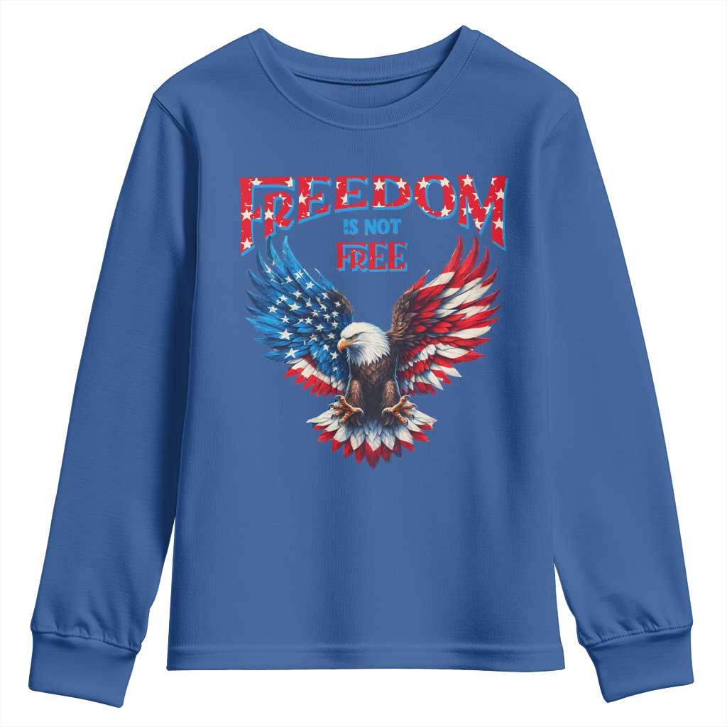 American Flag Bald Eagle Youth Sweatshirt Patriotic Eagle 4th of July Freedom Is Not Free TS10 Royal Blue Print Your Wear