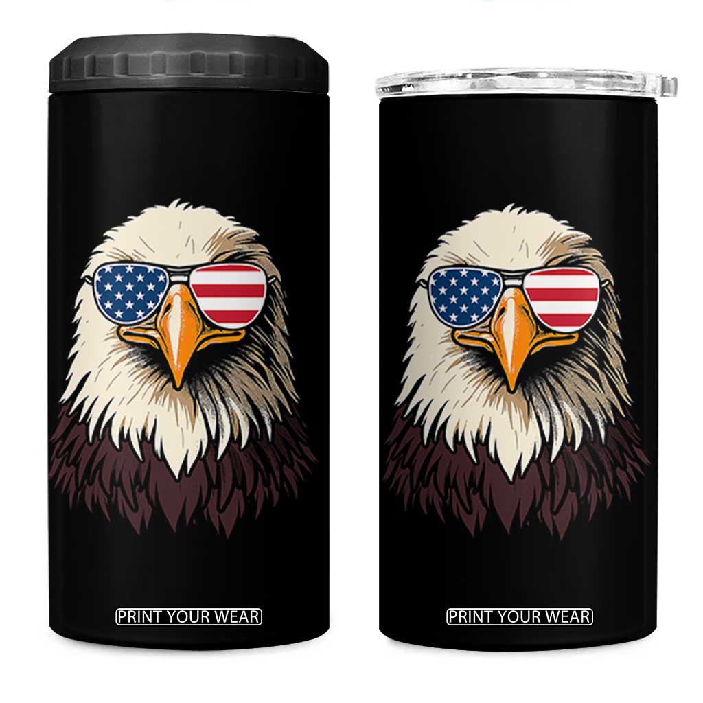 American Flag Patriotic Eagle 4 in 1 Can Cooler Tumbler 4th of July TS10 One Size: 16 oz Black Print Your Wear