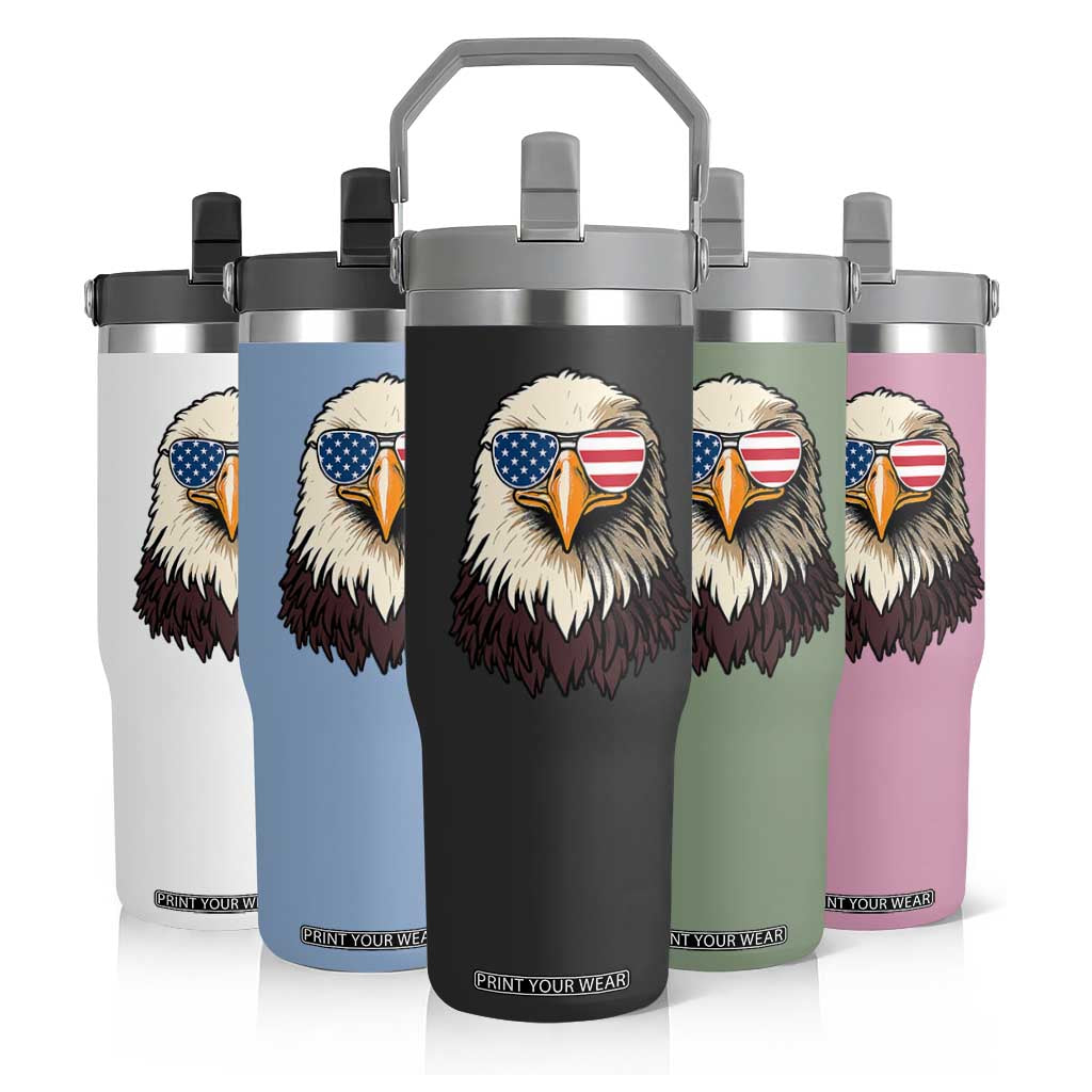American Flag Patriotic Eagle Flip Straw Tumbler 4th of July TS10 Print Your Wear