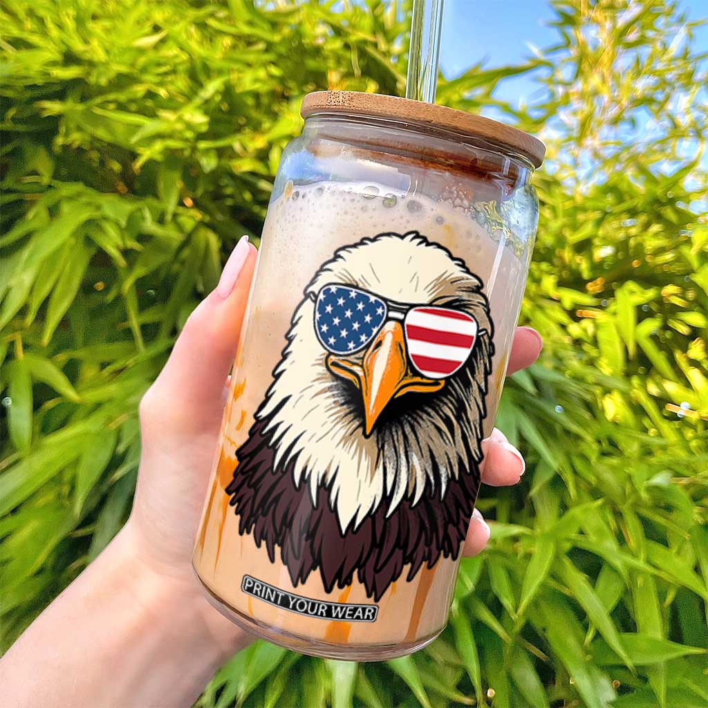 American Flag Patriotic Eagle Glass Can 4th of July TS10 Print Your Wear