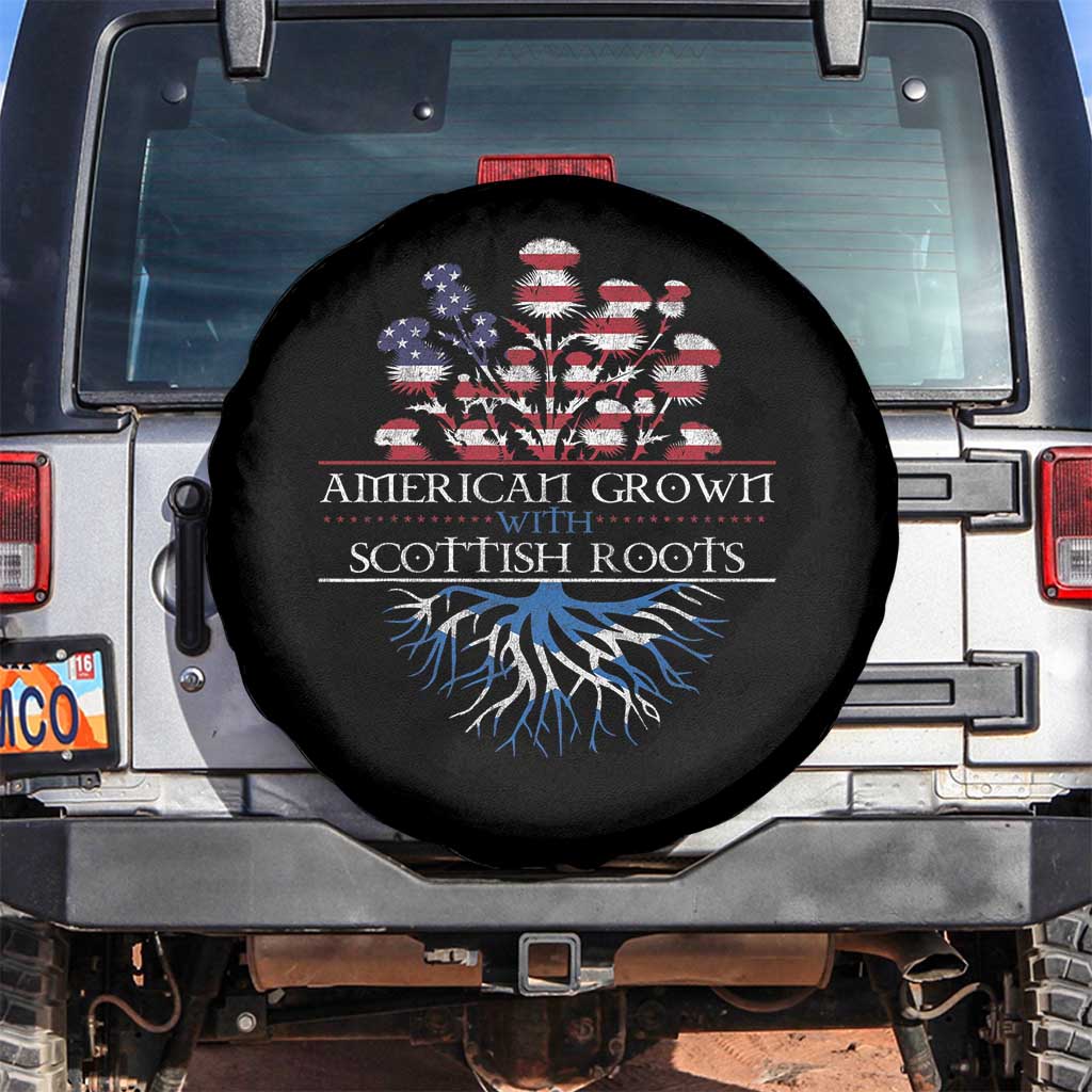 American Grown With Scottish Roots Spare Tire Cover Scottish American Heritage Thistle Flower TS11 No hole Black Print Your Wear