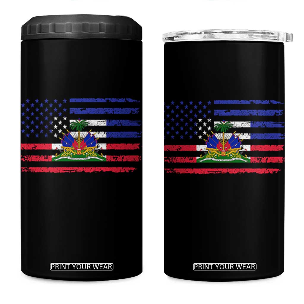 American Haitian Haiti USA Flag 4 in 1 Can Cooler Tumbler TS11 One Size: 16 oz Black Print Your Wear