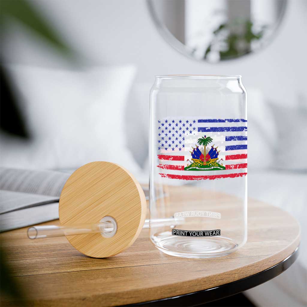 American Haitian Haiti USA Flag Glass Can TS11 Print Your Wear
