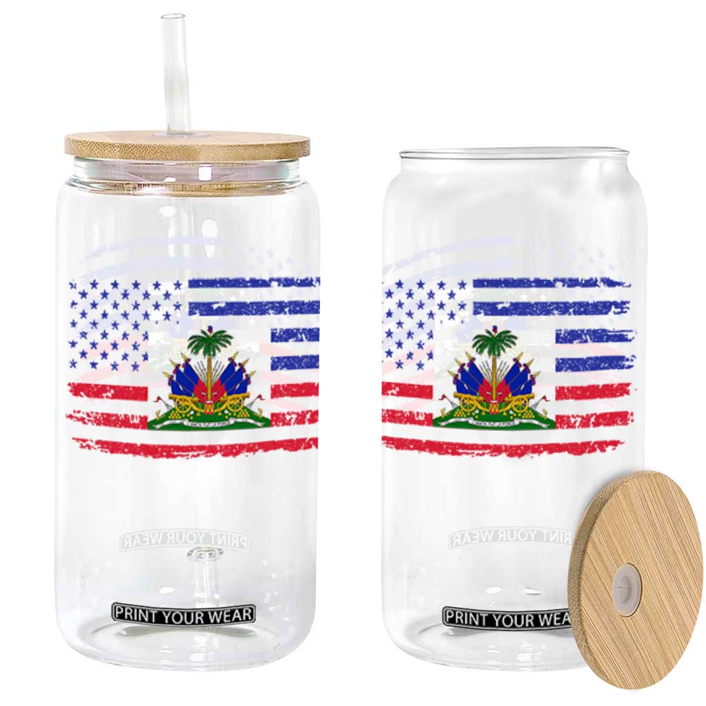 American Haitian Haiti USA Flag Glass Can TS11 Black Print Your Wear