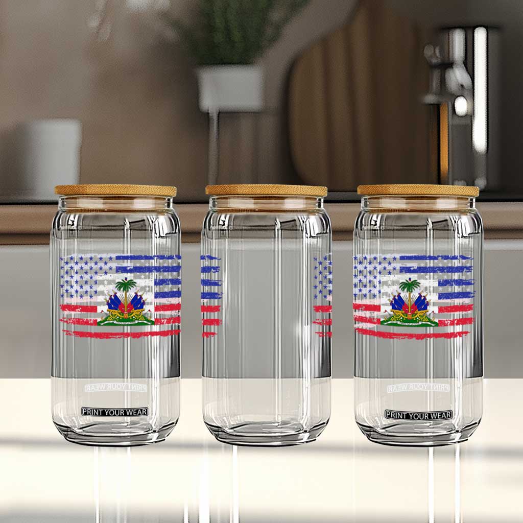 American Haitian Haiti USA Flag Glass Can TS11 Print Your Wear