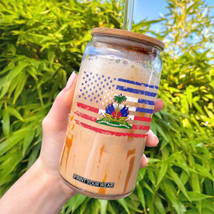 American Haitian Haiti USA Flag Glass Can TS11 Print Your Wear