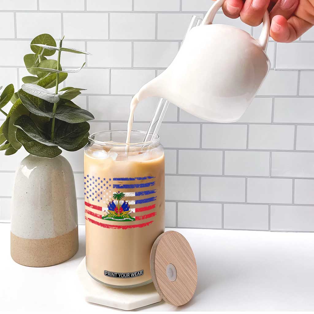 American Haitian Haiti USA Flag Glass Can TS11 Print Your Wear