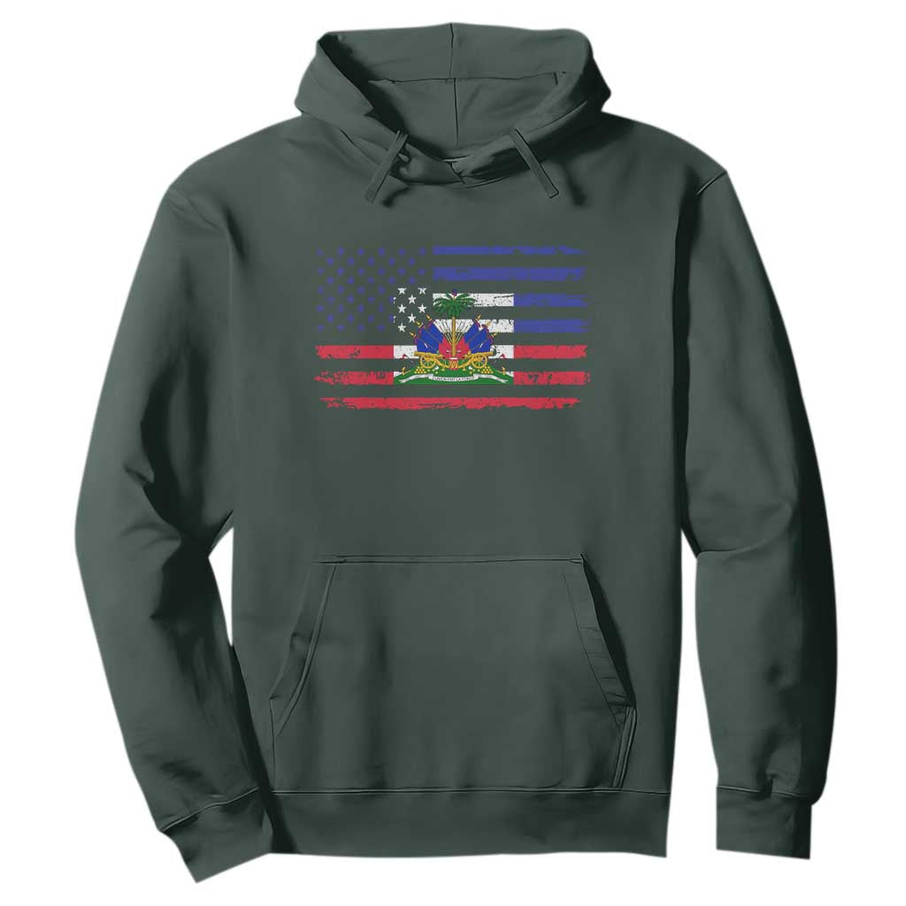 American Haitian Haiti USA Flag Hoodie TS11 Dark Forest Green Print Your Wear