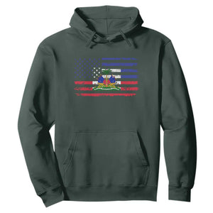 American Haitian Haiti USA Flag Hoodie TS11 Dark Forest Green Print Your Wear