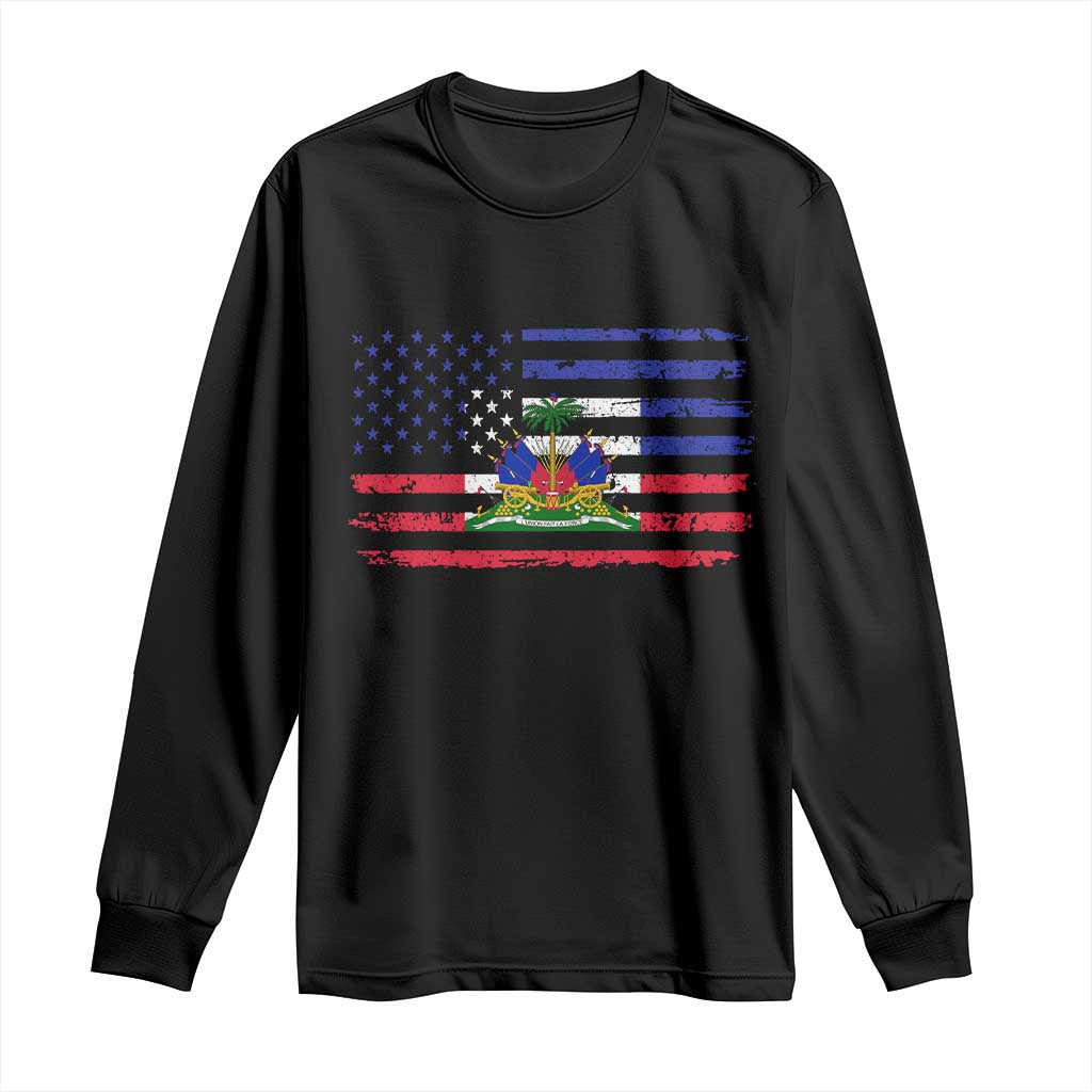 American Haitian Haiti USA Flag Long Sleeve Shirt TS11 Black Print Your Wear