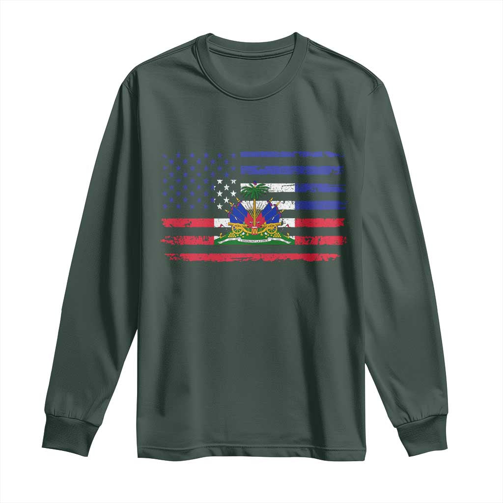 American Haitian Haiti USA Flag Long Sleeve Shirt TS11 Dark Forest Green Print Your Wear