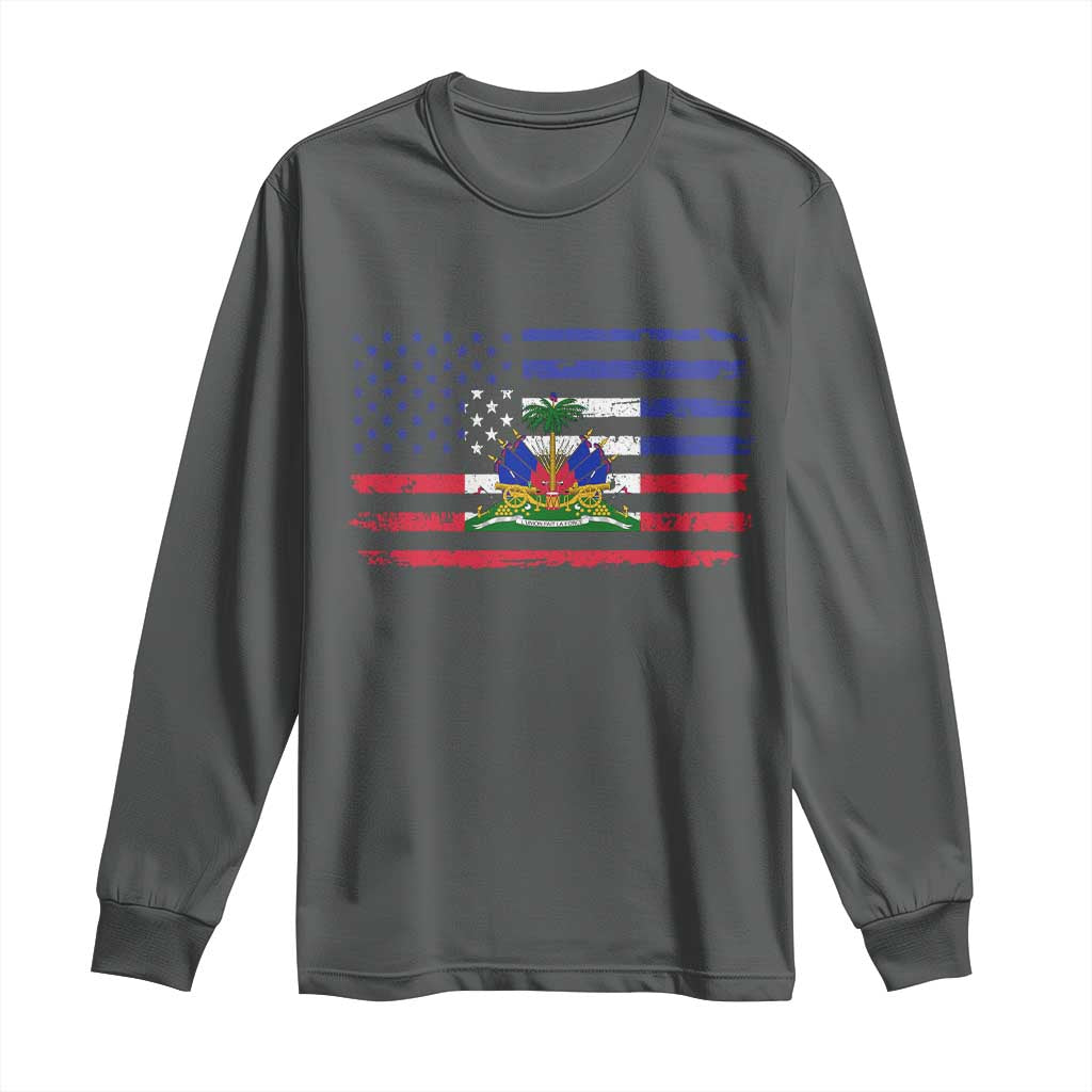 American Haitian Haiti USA Flag Long Sleeve Shirt TS11 Dark Heather Print Your Wear