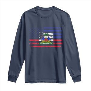 American Haitian Haiti USA Flag Long Sleeve Shirt TS11 Navy Print Your Wear