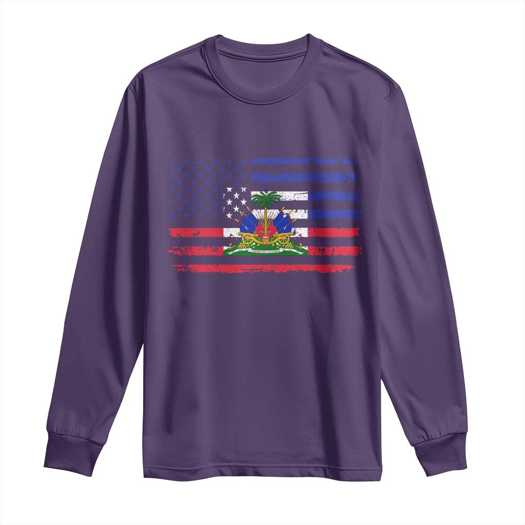 American Haitian Haiti USA Flag Long Sleeve Shirt TS11 Purple Print Your Wear