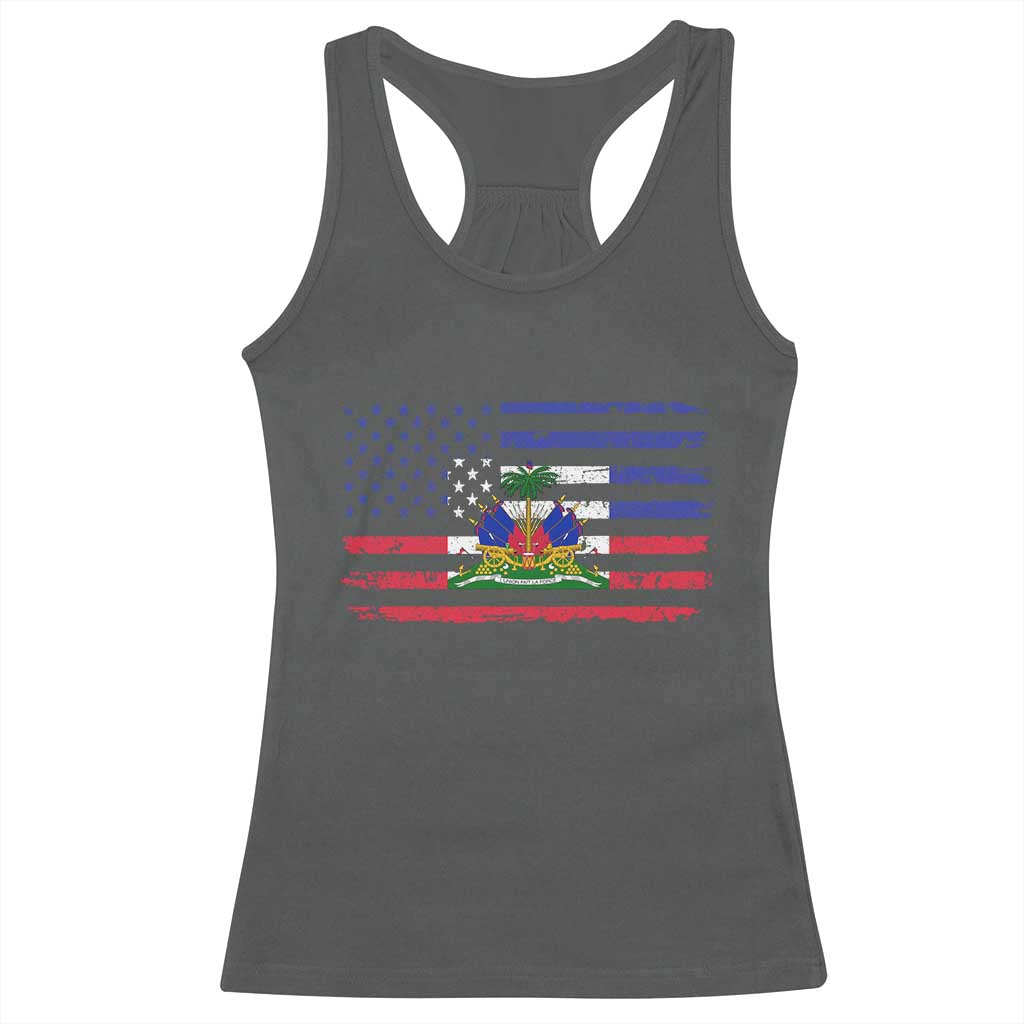 American Haitian Haiti USA Flag Racerback Tank Top TS11 Dark Heather Print Your Wear