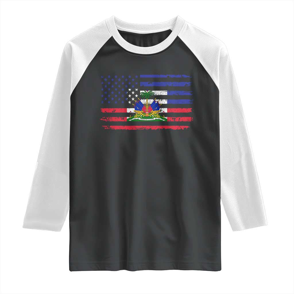American Haitian Haiti USA Flag Raglan Shirt TS11 Black White Print Your Wear