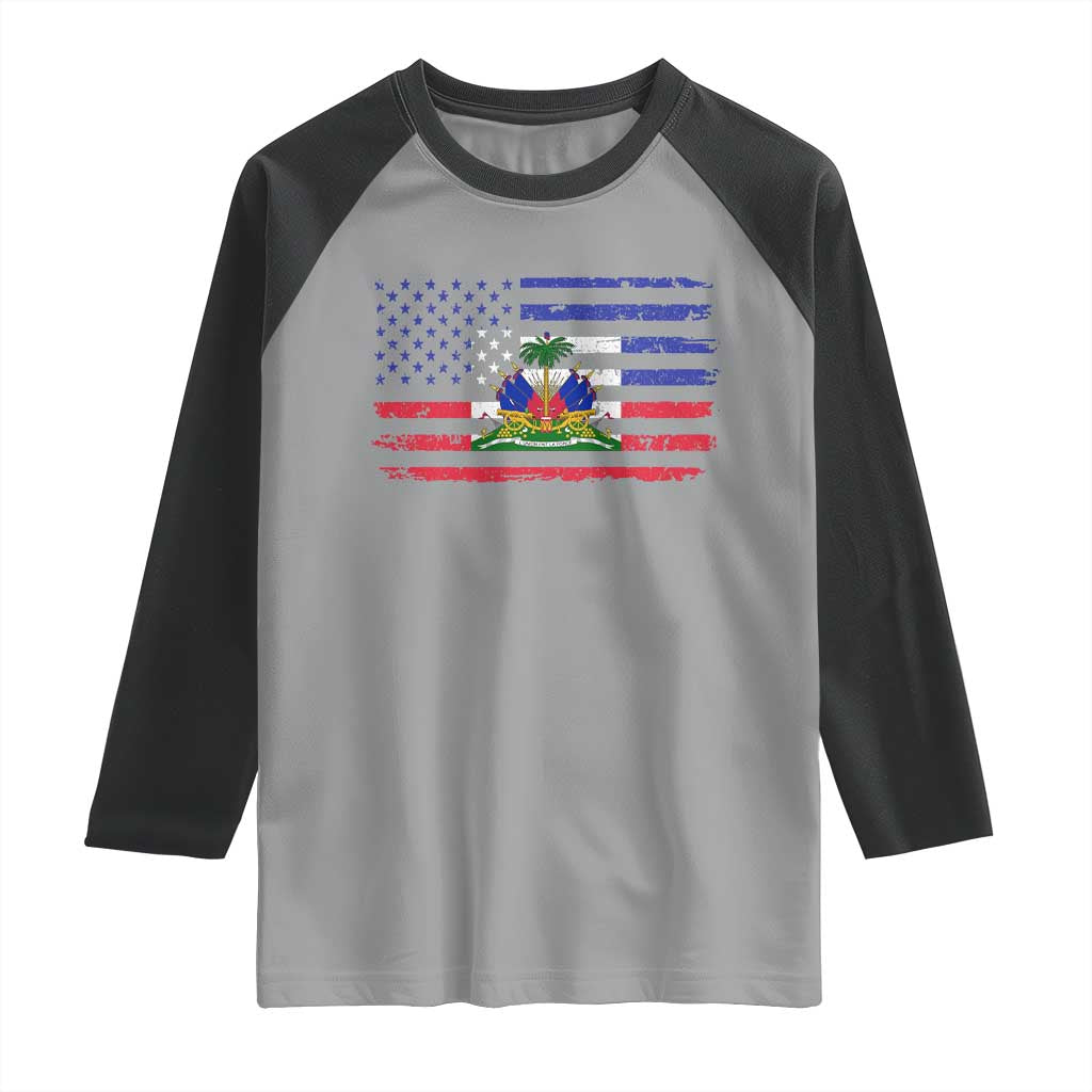 American Haitian Haiti USA Flag Raglan Shirt TS11 Sport Gray Black Print Your Wear