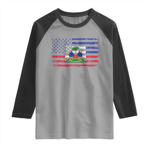 American Haitian Haiti USA Flag Raglan Shirt TS11 Sport Gray Black Print Your Wear