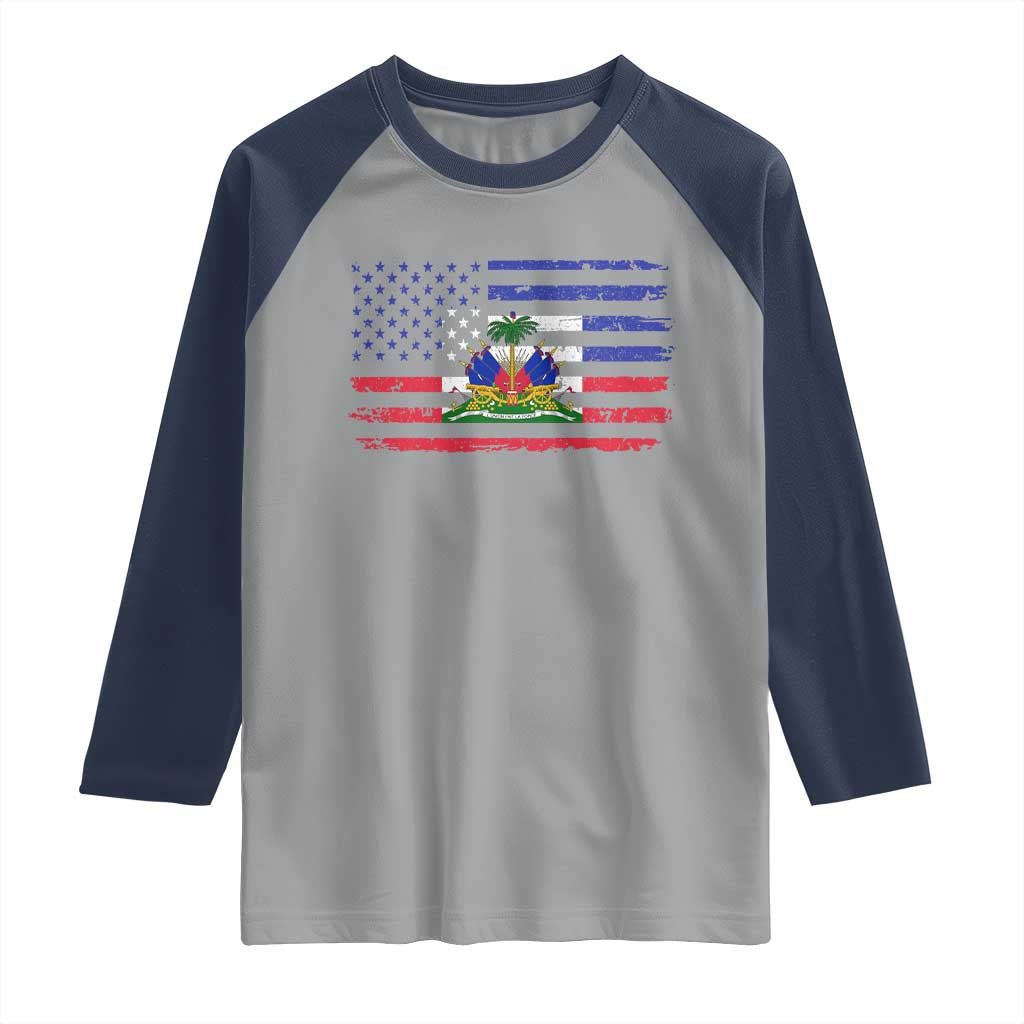 American Haitian Haiti USA Flag Raglan Shirt TS11 Sport Gray Navy Print Your Wear