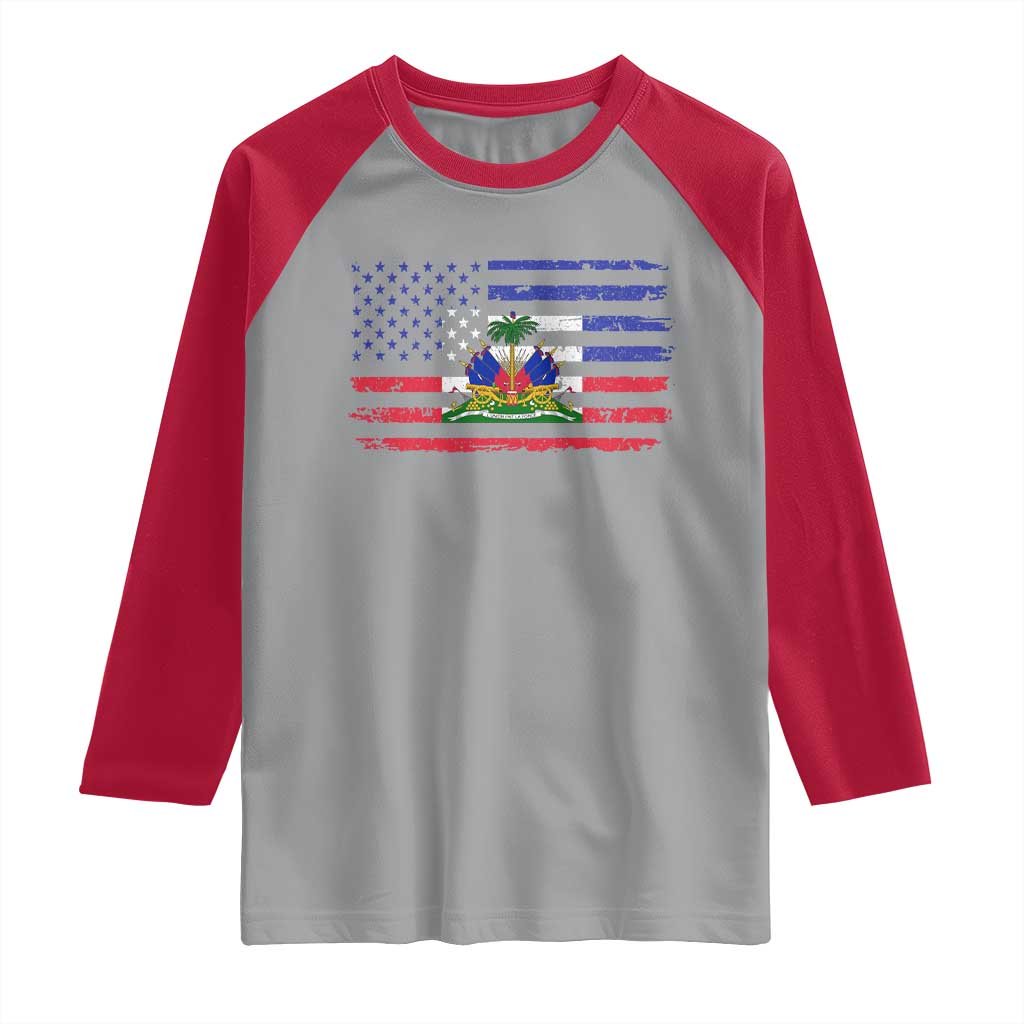 American Haitian Haiti USA Flag Raglan Shirt TS11 Sport Gray Red Print Your Wear
