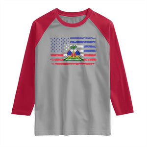 American Haitian Haiti USA Flag Raglan Shirt TS11 Sport Gray Red Print Your Wear