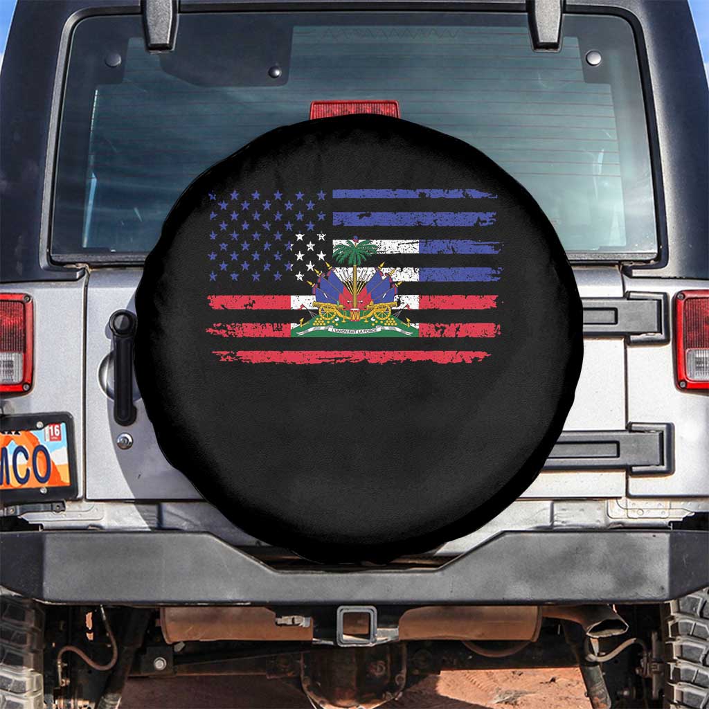American Haitian Haiti USA Flag Spare Tire Cover TS11 No hole Black Print Your Wear