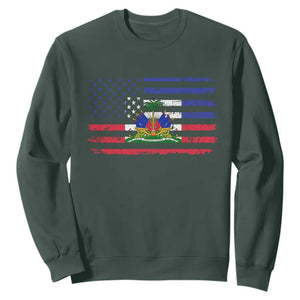 American Haitian Haiti USA Flag Sweatshirt TS11 Dark Forest Green Print Your Wear