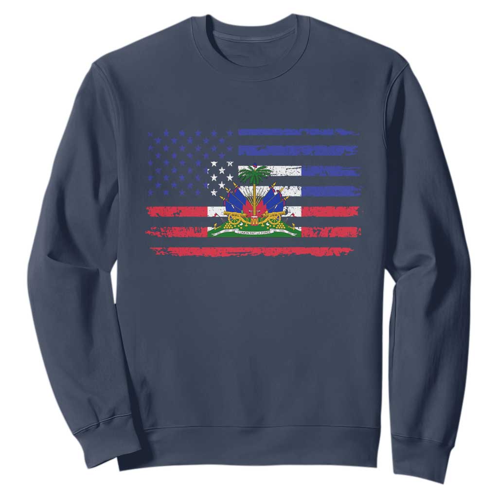 American Haitian Haiti USA Flag Sweatshirt TS11 Navy Print Your Wear