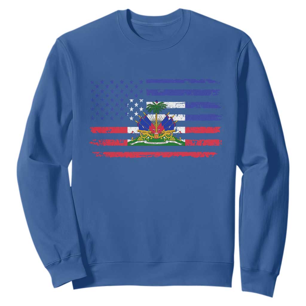 American Haitian Haiti USA Flag Sweatshirt TS11 Royal Blue Print Your Wear