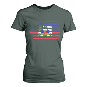American Haitian Haiti USA Flag T Shirt For Women TS11 Dark Forest Green Print Your Wear