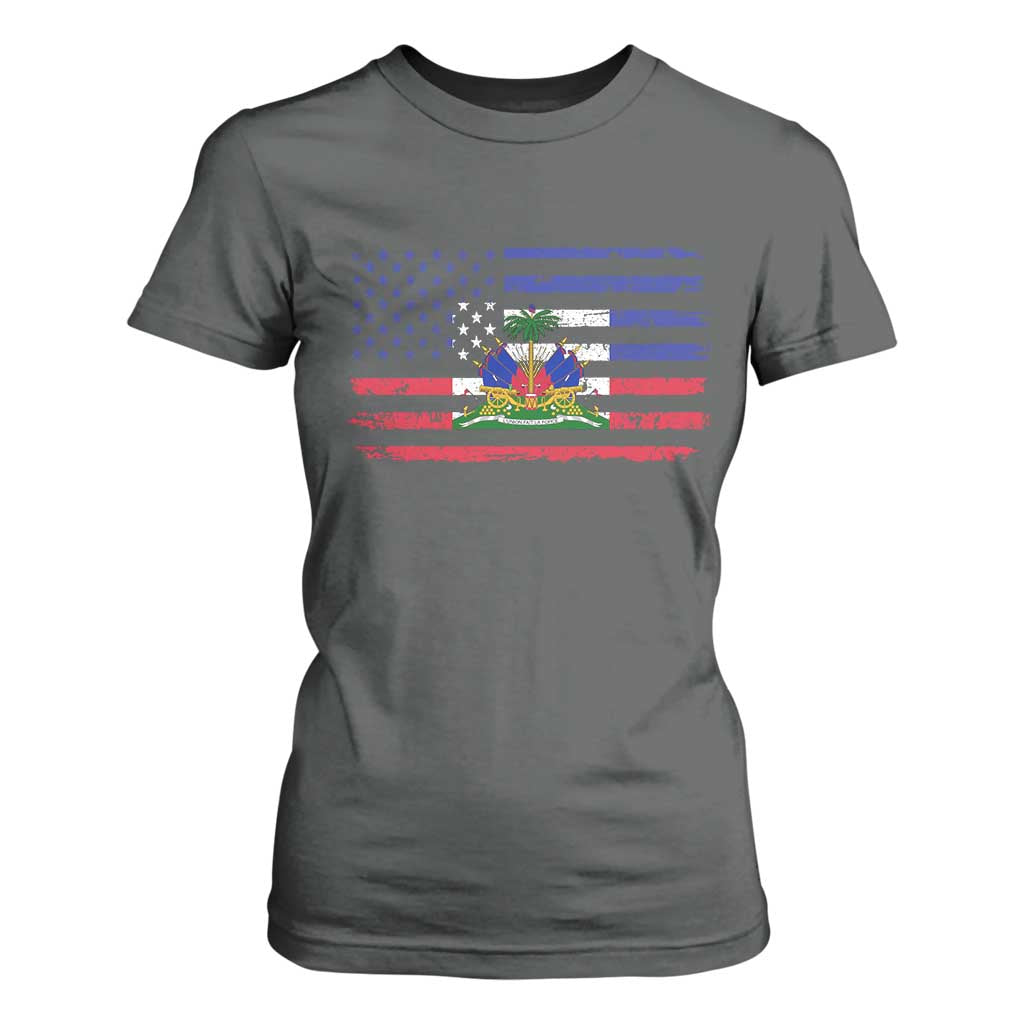 American Haitian Haiti USA Flag T Shirt For Women TS11 Dark Heather Print Your Wear