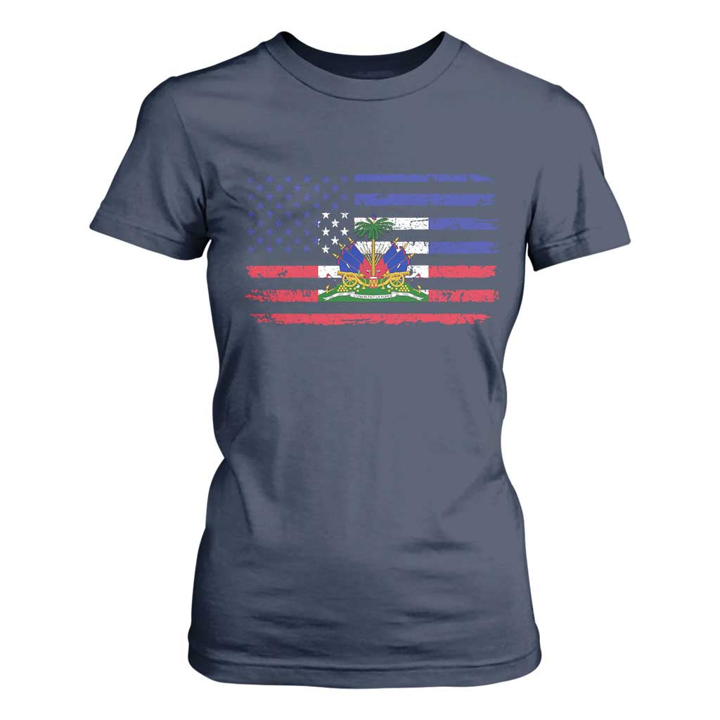 American Haitian Haiti USA Flag T Shirt For Women TS11 Navy Print Your Wear
