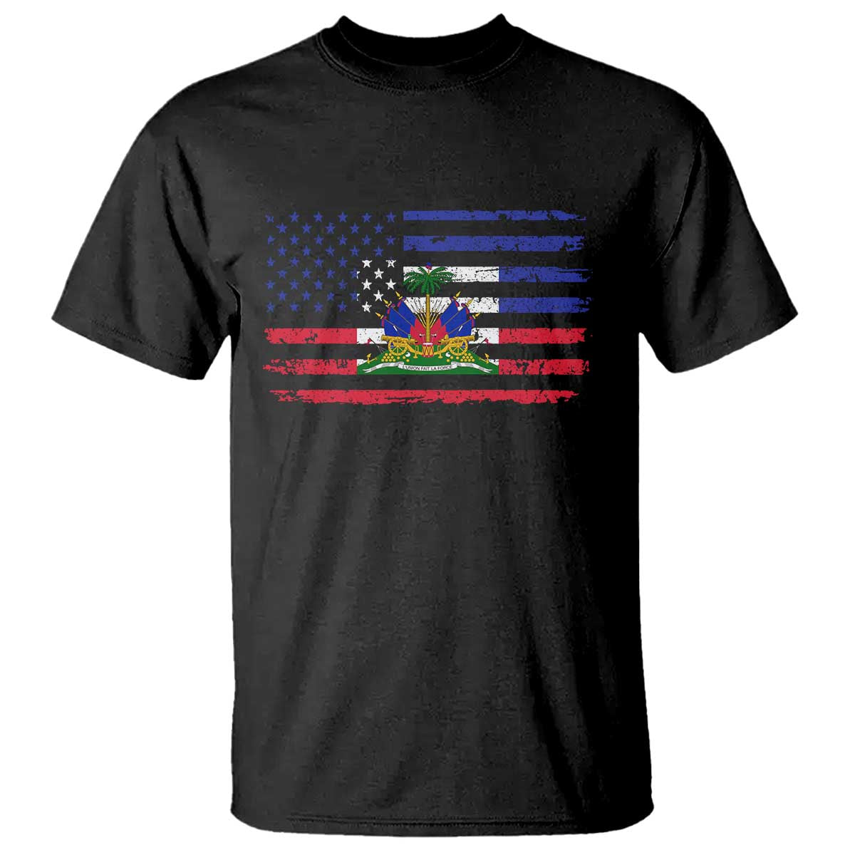 American Haitian Haiti USA Flag T Shirt TS11 Black Print Your Wear