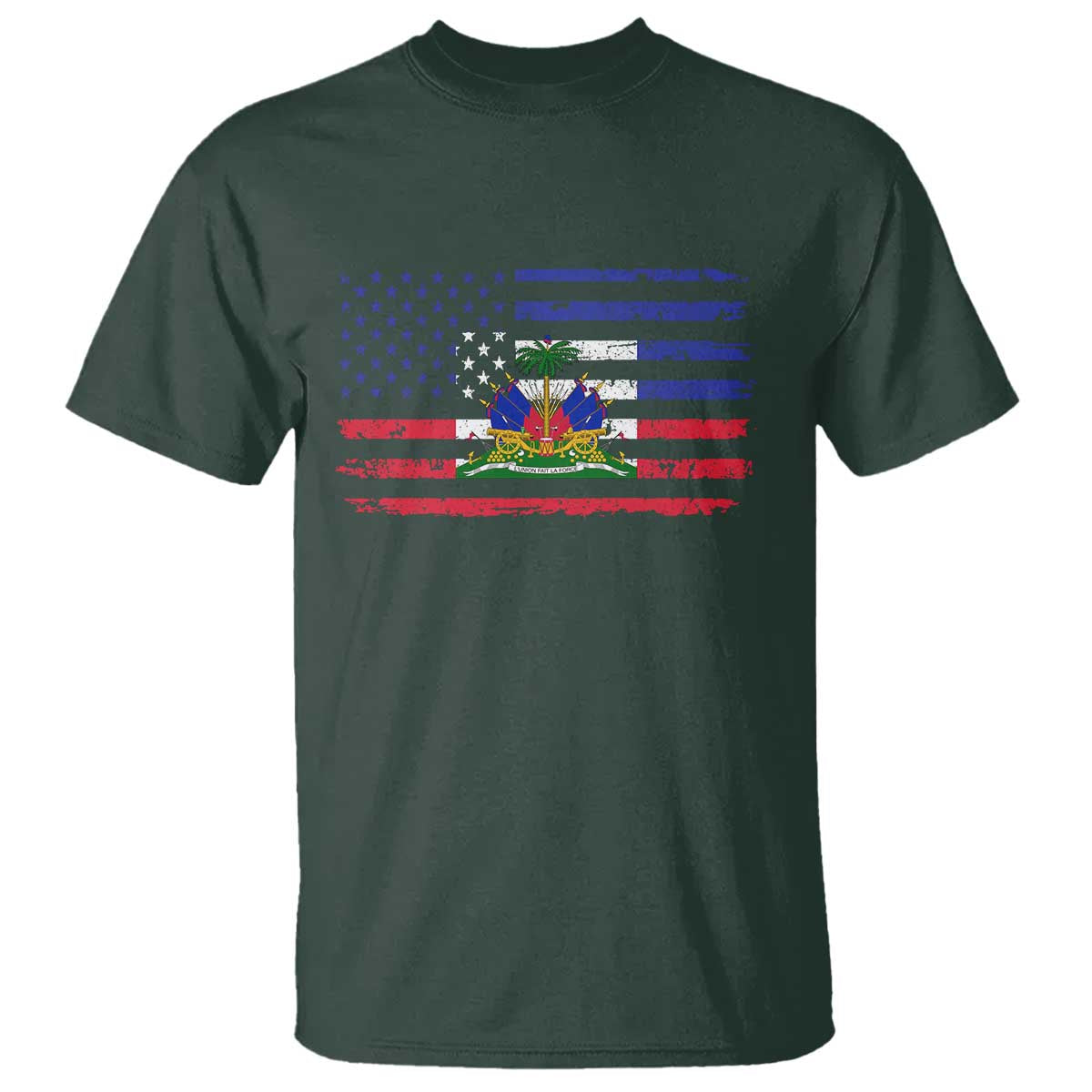 American Haitian Haiti USA Flag T Shirt TS11 Dark Forest Green Print Your Wear
