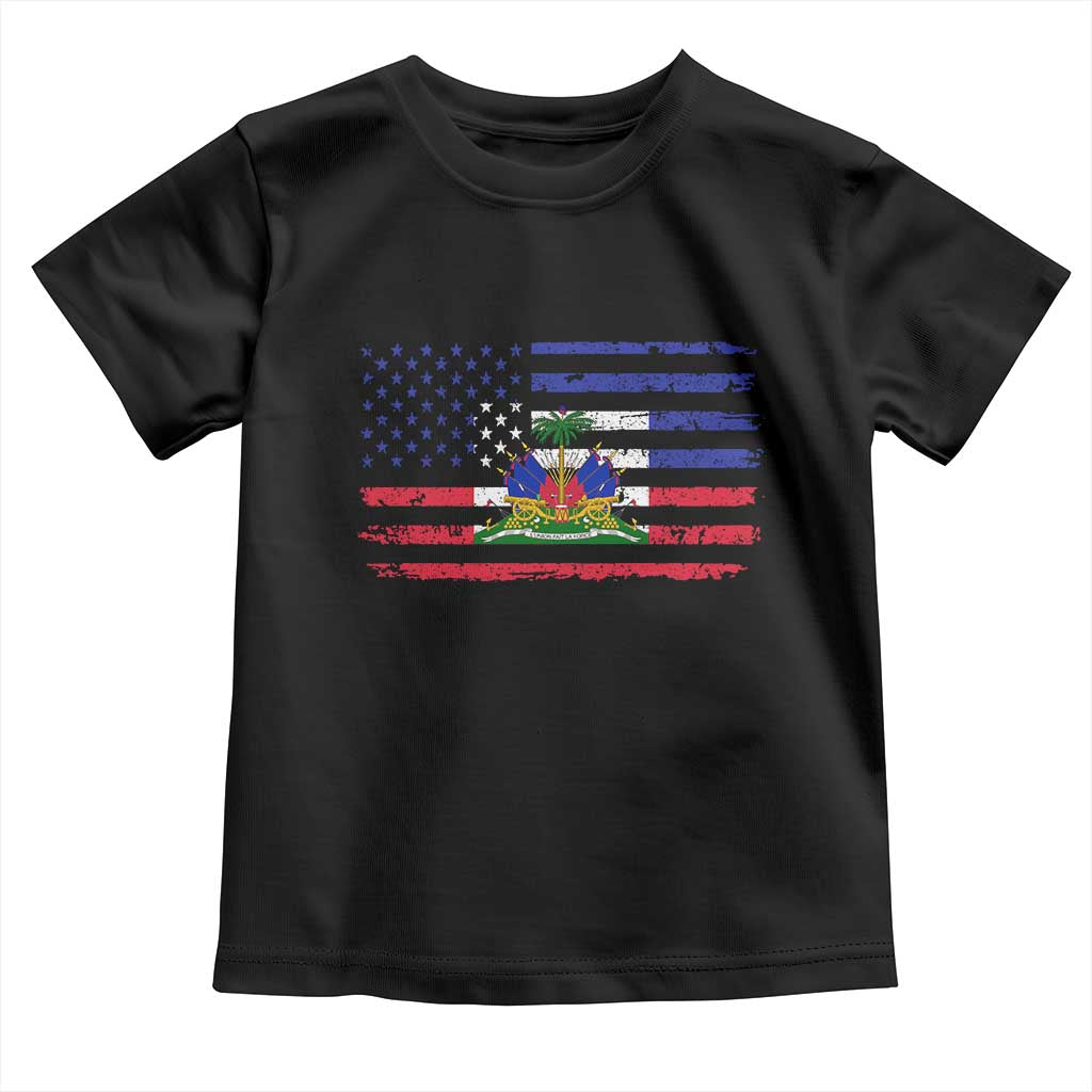 American Haitian Haiti USA Flag Toddler T Shirt TS11 Black Print Your Wear