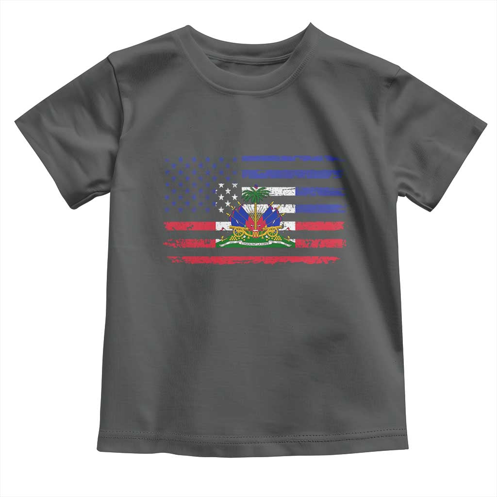 American Haitian Haiti USA Flag Toddler T Shirt TS11 Dark Heather Print Your Wear