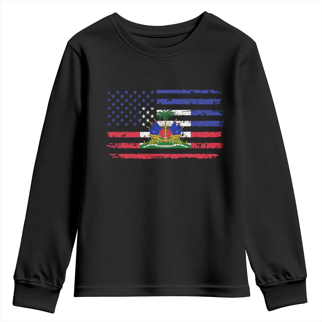 American Haitian Haiti USA Flag Youth Sweatshirt TS11 Black Print Your Wear